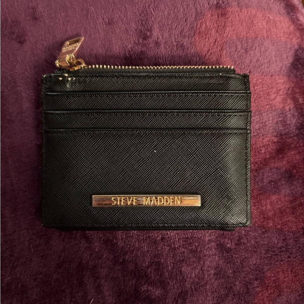 Steve Madden Black Card Wallet with Gold Accents